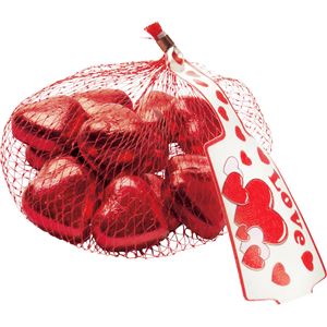 Røde sjokoladehjerter i nett 100 gram