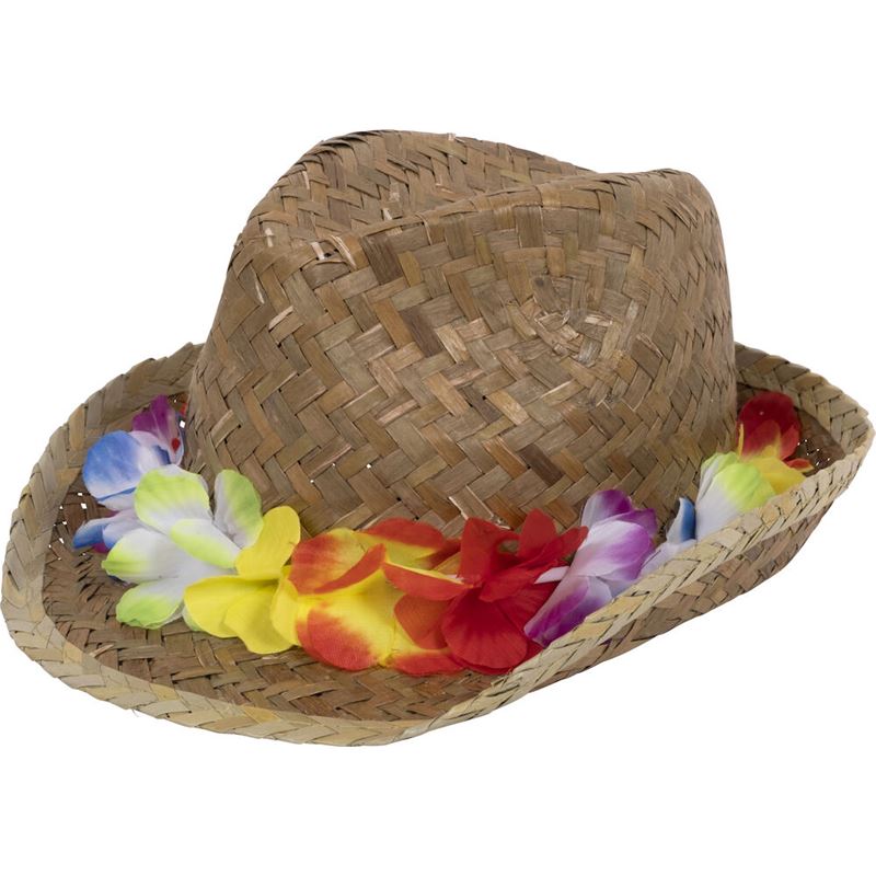 Str&#229;hatt med hawaiiblomster